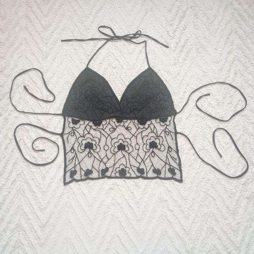 Vintage 90s Y2K Backless Beaded Fairy Halter